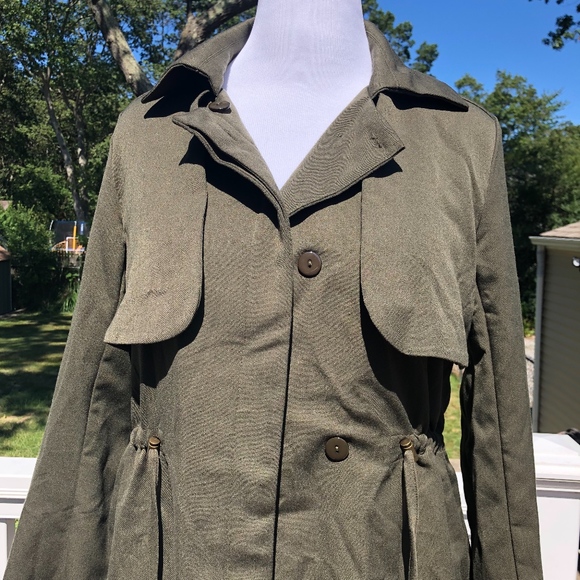 NWOT JUSTFAB Olive Green Trench Coat - Picture 2 of 6